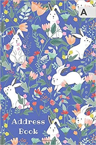 okumak Address Book: 4x6 Mini Contact Notebook Organizer | A-Z Alphabetical Sections | Cute Bunnies in Flower Garden Design Blue