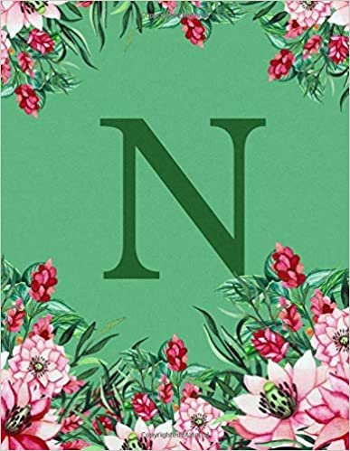 okumak N. Monogram Initial N Notebook. Pink Flowers Floral Cover. Blank Lined Notebook Journal Planner Diary.