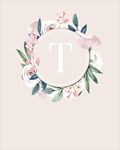 okumak T: 110 Dot-Grid Pages | Monogram Journal and Notebook with a Classic Light Pink Background of Vintage Floral Roses and Peonies in a Watercolor Design ... Journal | Monogramed Composition Notebook