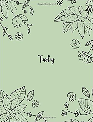 okumak Tinsley: 110 Ruled Pages 55 Sheets 8.5x11 Inches Pencil draw flower Green Design for Notebook / Journal / Composition with Lettering Name, Tinsley