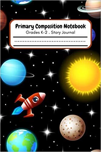 okumak Primary Composition Notebook Grades K-2 Story Journal:: Brightly colored background seamless kids design of rockets flying through a starry sky in outer space