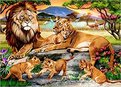 okumak Lion&#39;s Family in the Savannah Puzzle: 1000 Piece