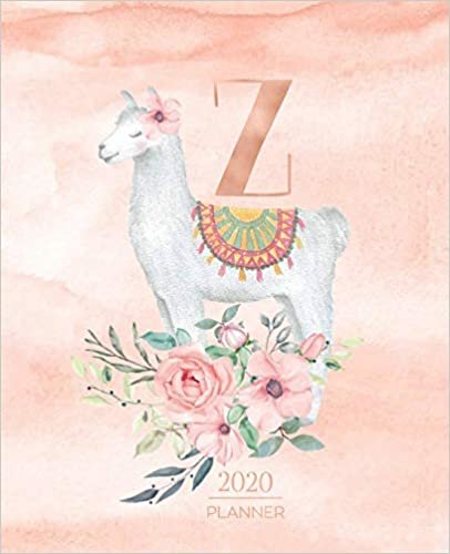 okumak 2020 Planner Z: Llama Rose Gold Monogram Letter Z with Pink Flowers (7.5 x 9.25 in) Vertical at a glance Personalized Planner for Women Moms Girls and School