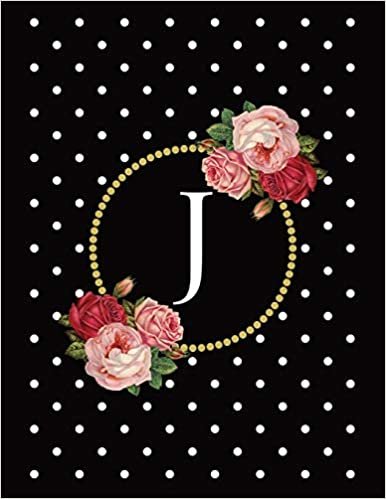 okumak Black and White Polka Dot Vintage Floral Monogram Journal with Letter J