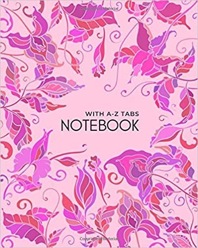 okumak Notebook with A-Z Tabs: 8x10 Lined-Journal Organizer Large with Alphabetical Sections Printed | Cute Art Floral Frame Design Pink
