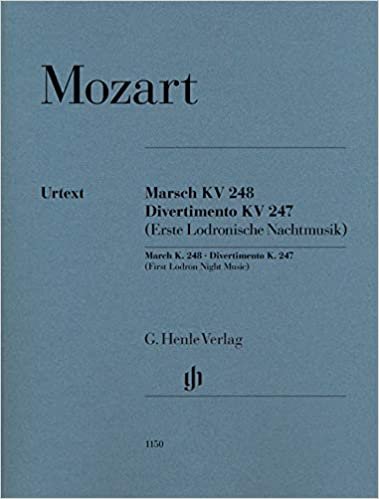 okumak Marsch KV 248  und Divertimento KV 247 (Erste Lodronische Nachtmusik): Stimmensatz: 2 Hörner (F), 2 Violinen, Viola, Basso; Basso-Stimme mit Violoncello und/oder Kontrabass zu besetzen