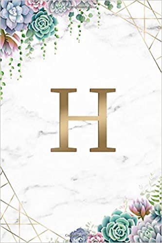 okumak H: Cacti Initial Monogram Letter H Wide Ruled Notebook for Notes &amp; Writing - Personalized Wide Lined Blank Diary &amp; Journal for Women and Girls - Cactus &amp; Succulents Marble &amp; Gold Print