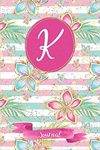 okumak K Journal: Tropical Journal, personalized monogram initial K blank lined notebook | Decorated interior pages with tropical flowers