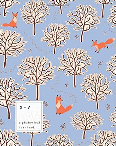 okumak A-Z Alphabetical Notebook: 8x10 Large Ruled-Journal with Alphabet Index | Cute Winter Fox Forest Cover Design | Pastel Blue