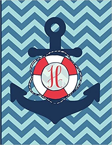 okumak H: Monogram Initial H Notebook | 8.5&quot; x 11&quot; - 100 pages, college ruled | Nautical Chevron Anchor Journal