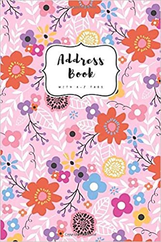 okumak Address Book with A-Z Tabs: 4x6 Contact Journal Mini | Alphabetical Index | Pretty Floral Leaf Design Pink