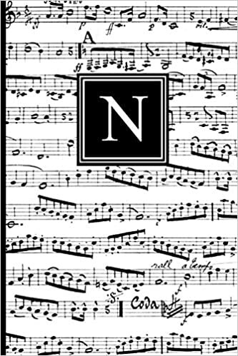 okumak N: Musical Letter N Monogram Music Notebook, Black and White Music Notes cover, Personal Name Initial Personalized Journal, 6x9 inch blank lined college ruled notebook diary, perfect bound, Soft Cover