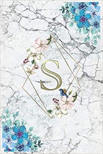 okumak S: Cute Initial Monogram Letter S Medium Lined Journal &amp; Diary for Writing &amp; Note Taking for Girls and Women - Grey Marble &amp; Floral Print