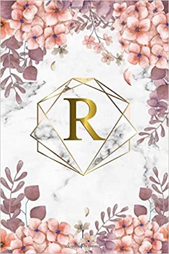 okumak R: Trendy Rose Floral Monogram Initial Letter R Dot Grid Bullet Notebook for Women, Girls &amp; School - Personalized Blank Journal &amp; Diary with Dot Gridded Pages - Marble, Pink &amp; Gold Abstract Diamond