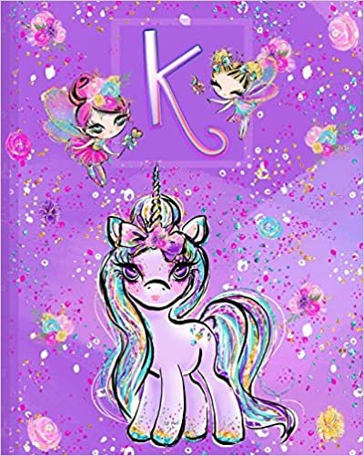 okumak K: Unicorn Composition Notebook Wide Ruled | Monogrammed Initial K