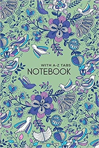 okumak Notebook with A-Z Tabs: 4x6 Lined-Journal Organizer Mini with Alphabetical Section Printed | Fantasy Flower Bird Design Green