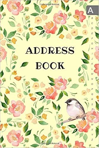 okumak Address Book: 6x9 Medium Contact Notebook Organizer | A-Z Alphabetical Sections | Large Print | Watercolor Floral Bird Design Yellow
