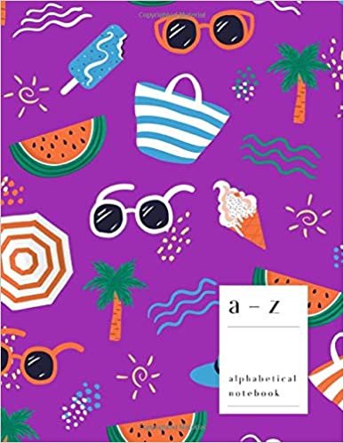okumak A-Z Alphabetical Notebook: 8.5 x 11 Large Ruled-Journal with Alphabet Index | Fun Summer Activity Cover Design | Purple