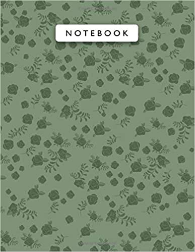 okumak Notebook Fern Green Color Mini Vintage Rose Flowers Patterns Cover Lined Journal: Journal, Wedding, 8.5 x 11 inch, A4, 110 Pages, Monthly, Work List, 21.59 x 27.94 cm, College, Planning