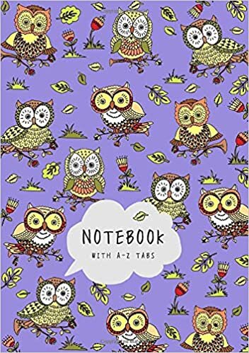 okumak Notebook with A-Z Tabs: A5 Lined-Journal Organizer Medium with Alphabetical Section Printed | Cute Owl Floral Design Blue-Violet