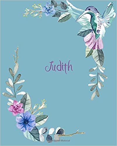 okumak Judith: 110 Pages 8x10 Inches Classic Blossom Blue Design with Lettering Name for Journal, Composition, Notebook and Self List, Judith