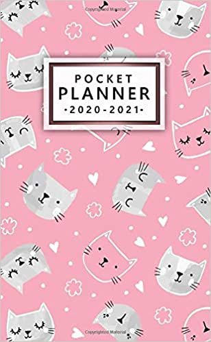 okumak 2020-2021 Pocket Planner: 2 Year Calendar &amp; Agenda with Monthly Spread View - Two Year Organizer with Inspirational Quotes, U.S. Holidays, Vision Board &amp; Notes - Pretty Pink Cat Pattern