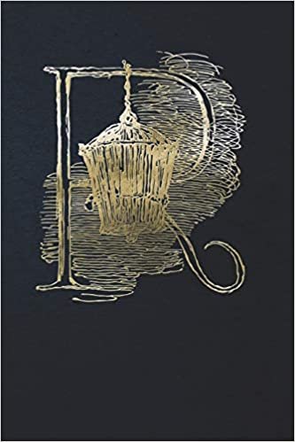 okumak Notebook: Art Nouveau Initial R - Gold on Black - Lined Diary / Journal