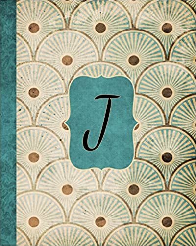 okumak J: Antique Aqua Pattern Journal, Monogram Initial Letter J, Gratitude Interior Pages