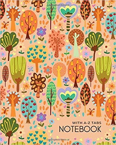 okumak Notebook with A-Z Tabs: 8x10 Lined-Journal Organizer Large with Alphabetical Sections Printed | Cute Stylish Forest Design Orange
