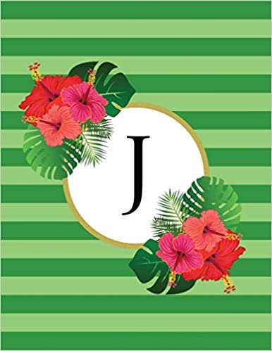 okumak Green Striped Tropical Floral Monogram Journal with Letter J