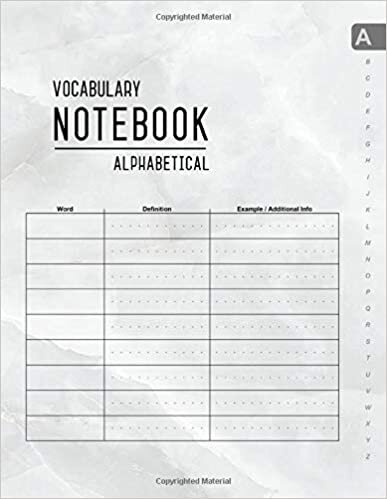 okumak Vocabulary Notebook Alphabetical: 8.5 x 11 Large Notebook 3 Columns with A-Z Tabs Printed | Marble White Design