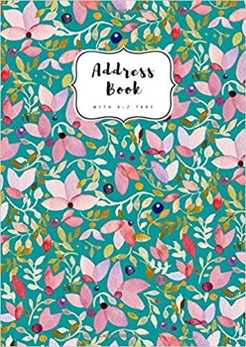 okumak Address Book with A-Z Tabs: A4 Contact Journal Jumbo | Alphabetical Index | Large Print | Watercolor Floral Pattern Design Teal