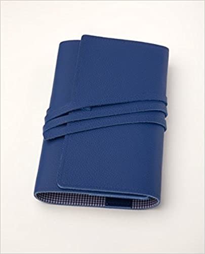 okumak LITERAturtasche M blau | Buchhülle aus Leder: Variable Buchhülle aus genarbtem Leder für Bücher bis 22,5 cm Höhe. Innenfutter blau-vichy