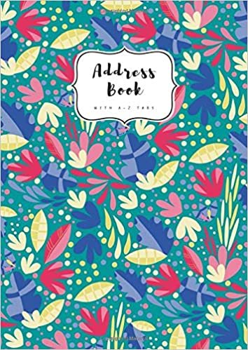 okumak Address Book with A-Z Tabs: A4 Contact Journal Jumbo | Alphabetical Index | Large Print | Bright Floral Art Design Teal