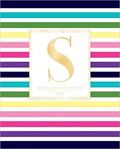 okumak Weekly &amp; Monthly Planner 2020 S: Colorful Rainbow Stripes Gold Monogram Letter S (7.5 x 9.25 in) Vertical at a glance Personalized Planner for Women Moms Girls and School