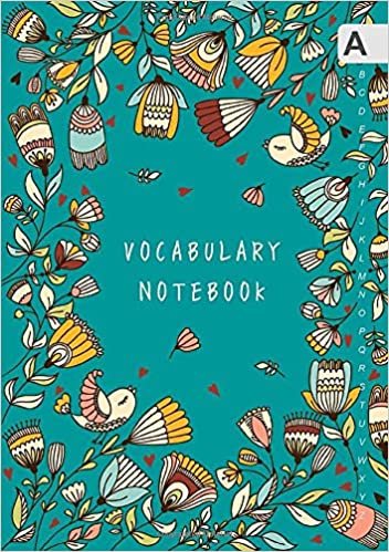 okumak Vocabulary Notebook: A5 Notebook 3 Columns Medium | A-Z Alphabetical Sections | Bird Mini Heart Floral Frame Design Teal