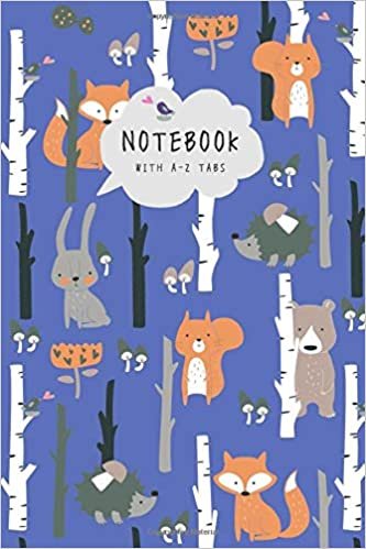 okumak Notebook with A-Z Tabs: 6x9 Lined-Journal Organizer Medium with Alphabetical Sections Printed | Hedgehog Fox Bear Bunny Design Blue