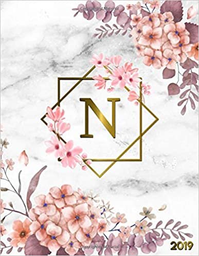 okumak 2019: Nifty Marble &amp; Gold 2019 Planner with Monogram Letter N. Pretty Daily, Weekly, Monthly Organizer. Cute Personalized at a Glance Floral Yearly Calendar and Agenda.