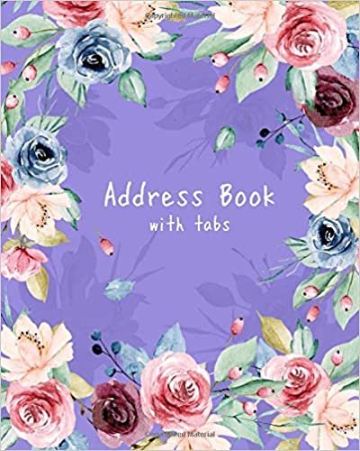 okumak Address Book with Tabs: 8x10 Large Contact Notebook Organizer | A-Z Alphabetical Tabs | Large Print | Peony Rose Flower Frame Design Blue-Violet