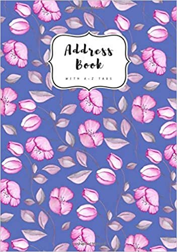 Address Book with A-Z Tabs: B5 Contact Journal Medium | Alphabetical Index | Large Print | Watercolor Vintage Flower Design Blue