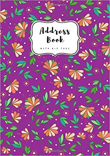 okumak Address Book with A-Z Tabs: A5 Contact Journal Medium | Alphabetical Index | Curving Flower Leaf Design Purple