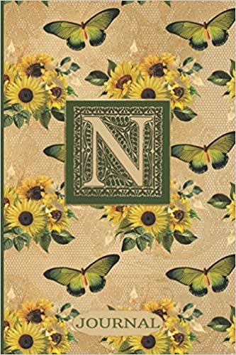 okumak N Journal: Sunflowers and Butterflies Journal Monogram Initial N | Blank Lined and Decorated Interior