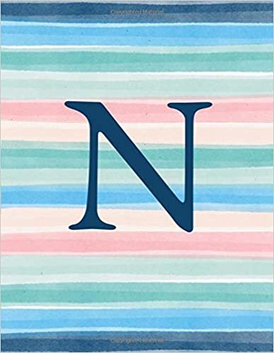 okumak N: Monogram Initial N Notebook for Women and Girls-Ombre Beachy Vibes Stripes-120 Pages 8.5 x 11