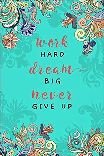 okumak Work Hard, Dream Big, Never Give Up: 4x6 Password Notebook with A-Z Tabs | Mini Book Size | Indian Curl Ornamental Floral Design Turquoise