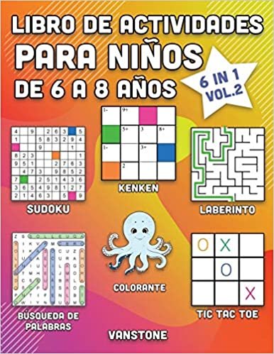 okumak Libro de actividades para niños de 6 a 8 años: 6 en 1 - Sopa de letras, Sudoku, colorear, laberintos, KenKen y tres en línea (Vol.2)