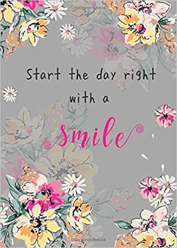 okumak Start The Day Right with A Smile: B6 Large Print Password Notebook with A-Z Tabs | Small Book Size | Colorful Painting Flower Design Gray