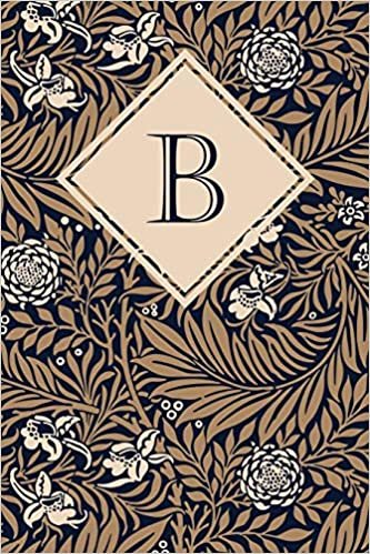 okumak B: Monogrammed blank lined journal: Beautiful and classic: Ornate navy, brown and cream floral pattern design