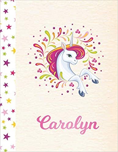 okumak Carolyn: Unicorn Personalized Custom K-2 Primary Handwriting Pink Blank Practice Paper for Girls, 8.5 x 11, Mid-Line Dashed Learn to Write Writing Pages
