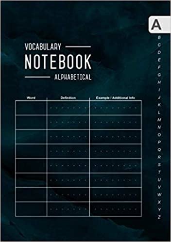 okumak Vocabulary Notebook Alphabetical: A5 Medium Notebook 3 Columns with A-Z Tabs Printed | Marble Teal Black Design