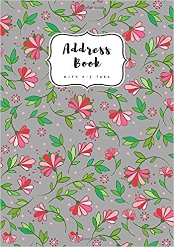 okumak Address Book with A-Z Tabs: A5 Contact Journal Medium | Alphabetical Index | Curving Flower Leaf Design Gray